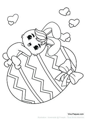 Lapin sur un gros œuf de Pâques (coloriage à imprimer gratuitement)