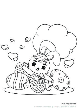 Lapin avec des œufs de Pâques (coloriage à imprimer gratuitement)