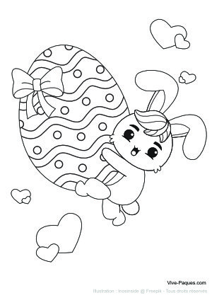 Lapin tient un gros œuf de Pâques (coloriage à imprimer gratuitement)